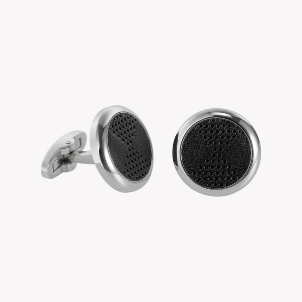 Zink Men's Stainless Steel & Black Leather Cufflink | Zjcl002s