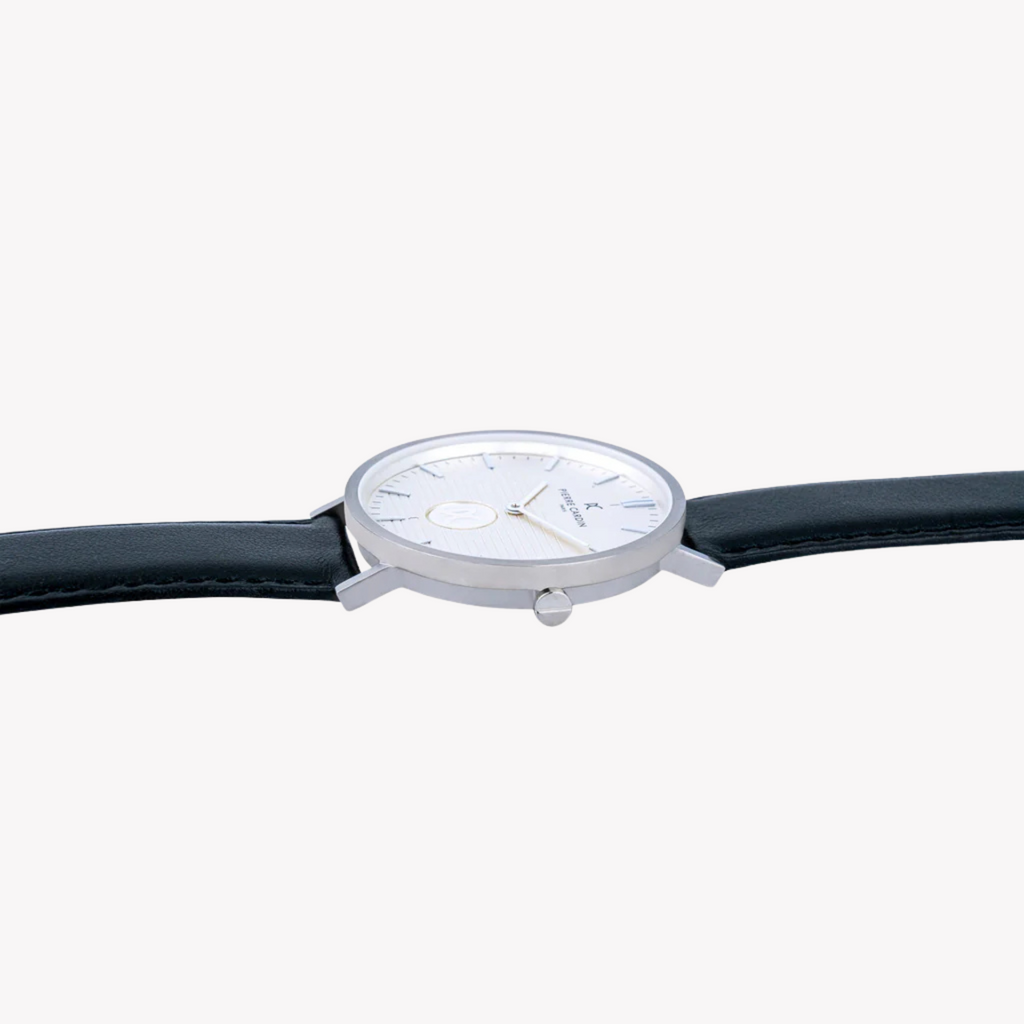 PIERRE CARDIN CBV.1051 ELEGANCE - MONTRE DE LUXE POUR HOMMES avec boîtier argenté, bracelet en cuir noir et cadran blanc