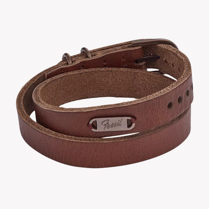 Fossil Jewels Men's Brown Bracelet, Double Wrap Leather Strap | JF04127200