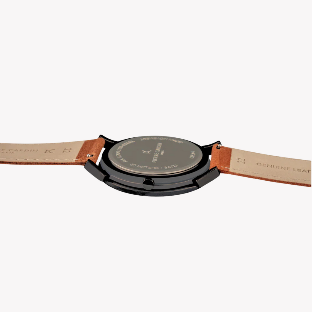 ساعة بيير كاردان CPI.2084 للرجال - فاخرة من الفولاذ المقاوم للصدأ مع جلد بني وميناء أزرق