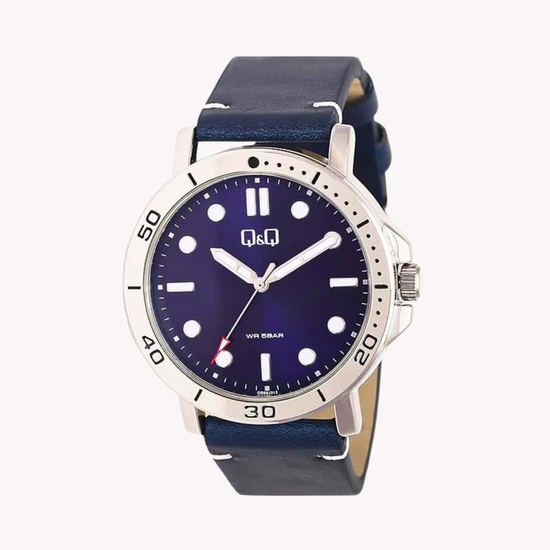 Q&Q Men's Silver Watch, Blue Dial | QB86J312Y