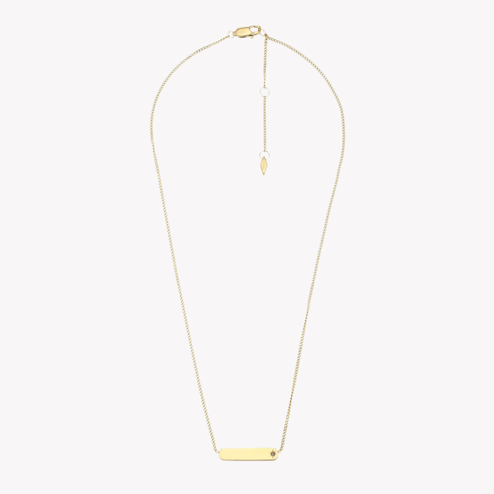 Fossil Women's Gold-Tone Necklace, Bar Pendant with Cubic Zirconia | JF04019710