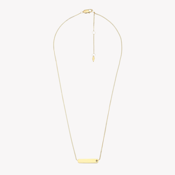 Fossil Women's Gold-Tone Necklace, Bar Pendant with Cubic Zirconia | JF04019710