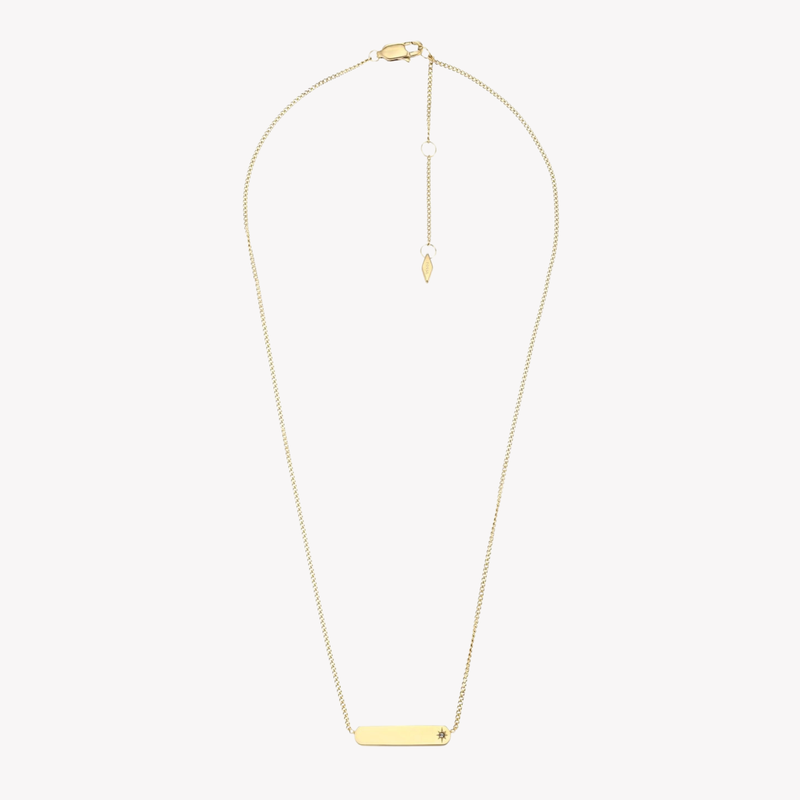 Fossil Women's Gold-Tone Necklace, Bar Pendant with Cubic Zirconia | JF04019710