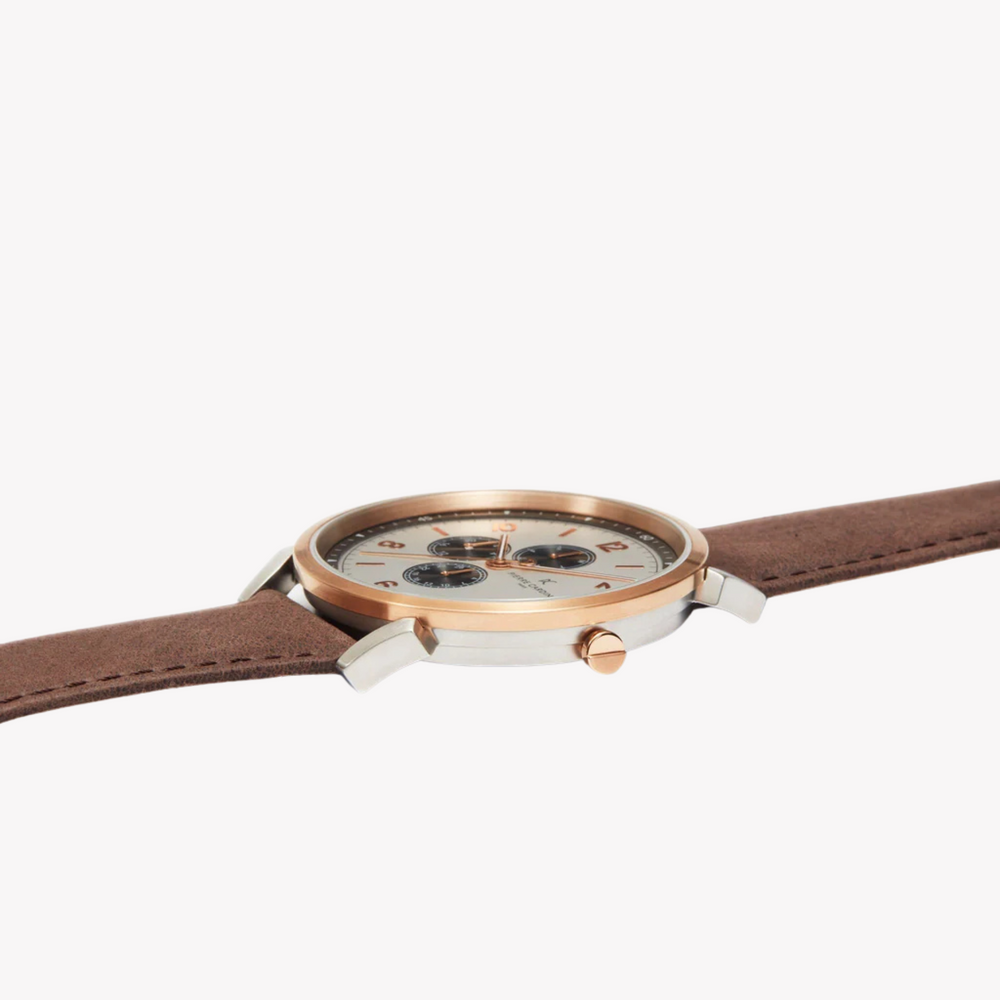 Pierre Cardin Men's Silver & Rose Gold Watch, Brown Leather | Cpi.2022 by i-watch