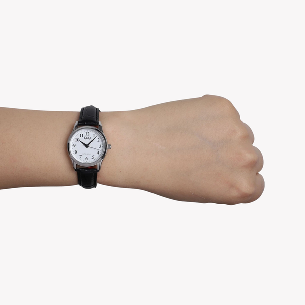 Q&Q Women's Silver & Black Watch, White Dial | C03A-007PY
