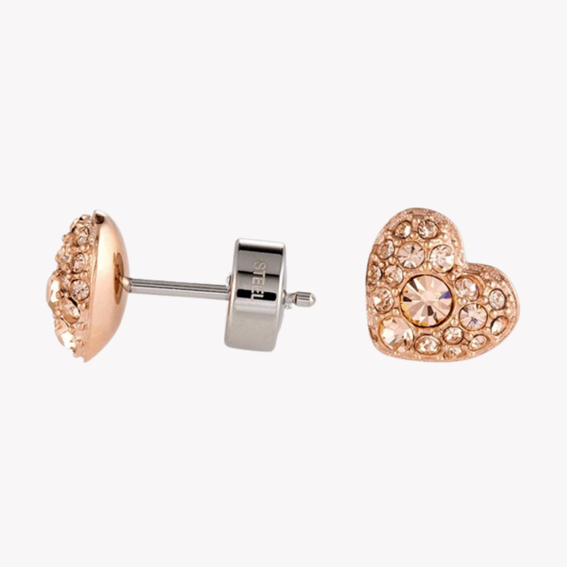 Fossil Women's Rose Gold Earrings, Glitz Heart Studs | JF01151791