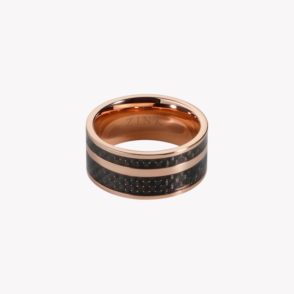 Zink Men's Rose Gold & Black Stainless Steel Ring | Zjrg016sb