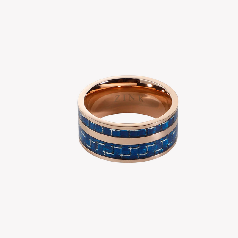 Zink Men's Rose Gold & Blue Stainless Steel Ring | Zjrg016sbl
