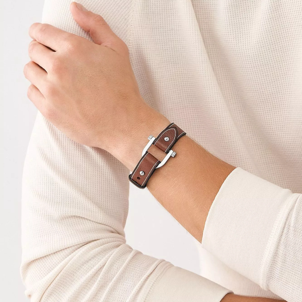 Fossil Men's Medium Brown Bracelet, Stainless Steel Collar Pin | JF04397040