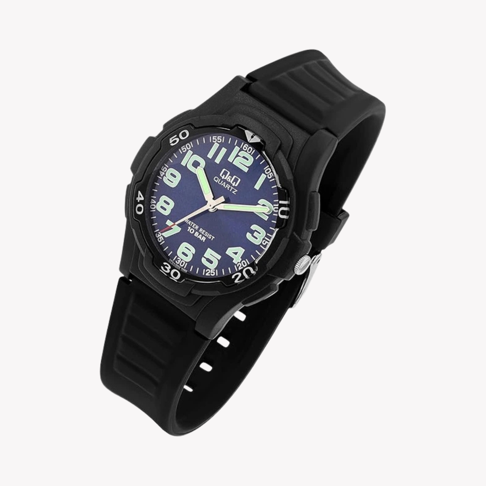 Q&Q Men's Black Men's Watch, Blue Dial | VP84J003Y