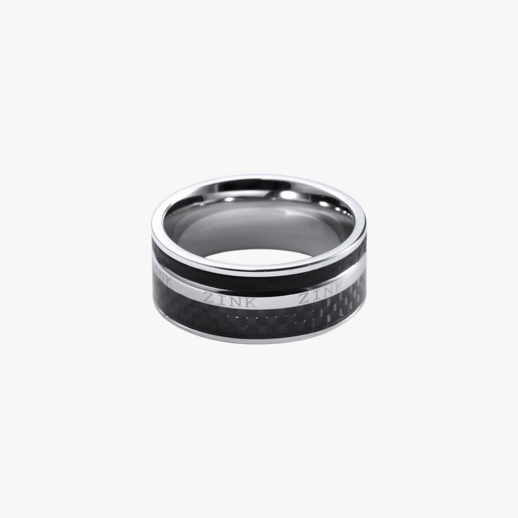 Zink Men's Silver & Black Stainless Steel Ring | Zjrg016sps