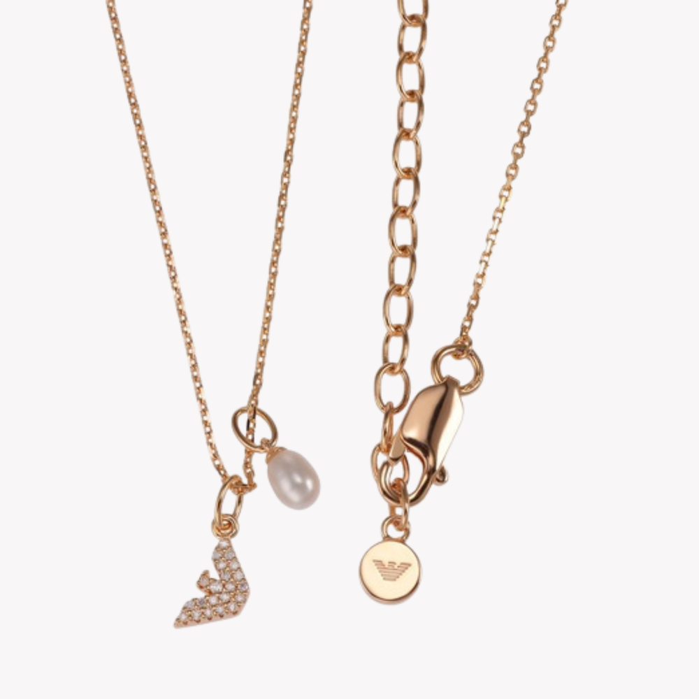 Emporio Armani Women's Rose Gold Necklace, Mother of Pearl Eagle Pendant | EG3573221