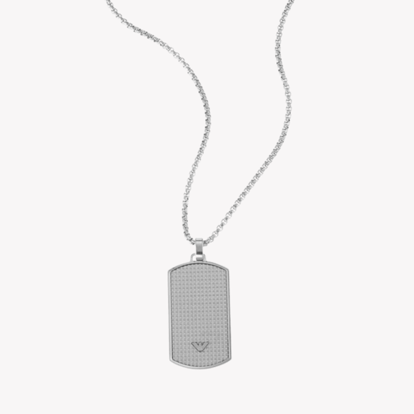 Emporio Armani Men's Silver Necklace, Etched Dog Tag | EGS2986040