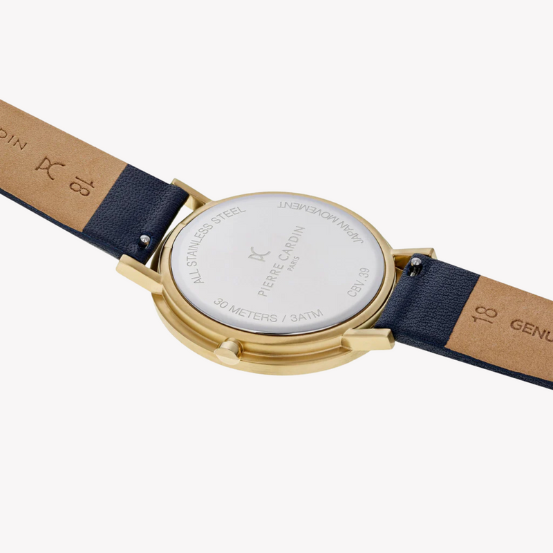 Pierre Cardin Women's Blue Leather Watch, Champagne Dial | Cbv.1004