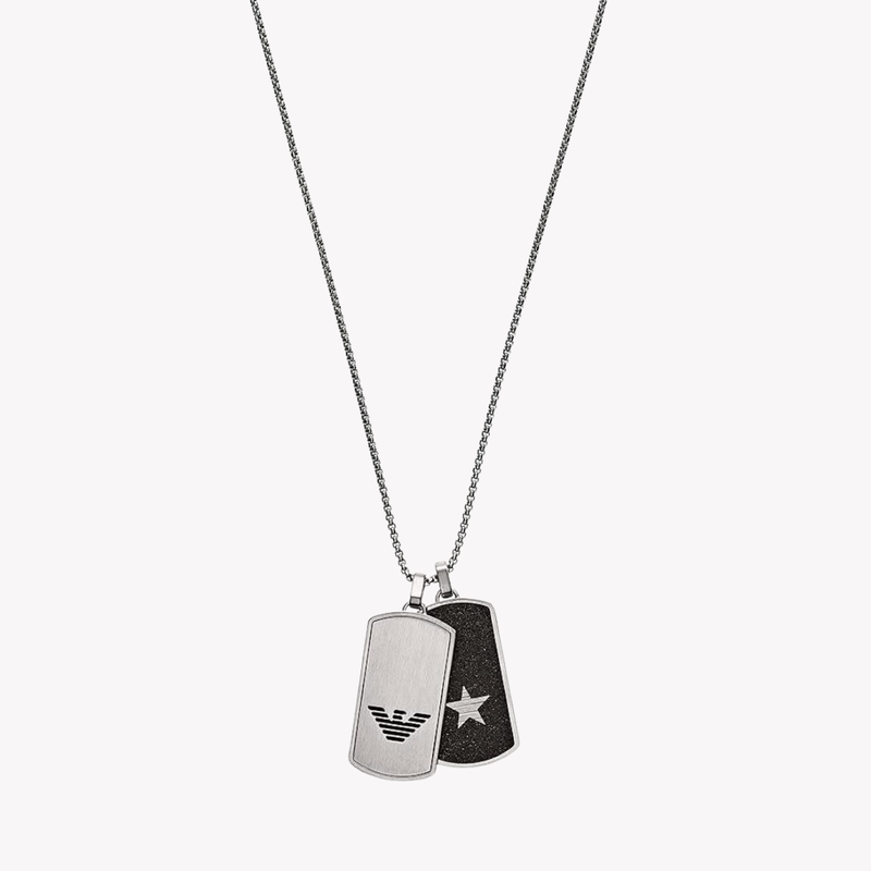 Emporio Armani Men's Silver Necklace, Dog Tag Eagle Logo | EGS2675040