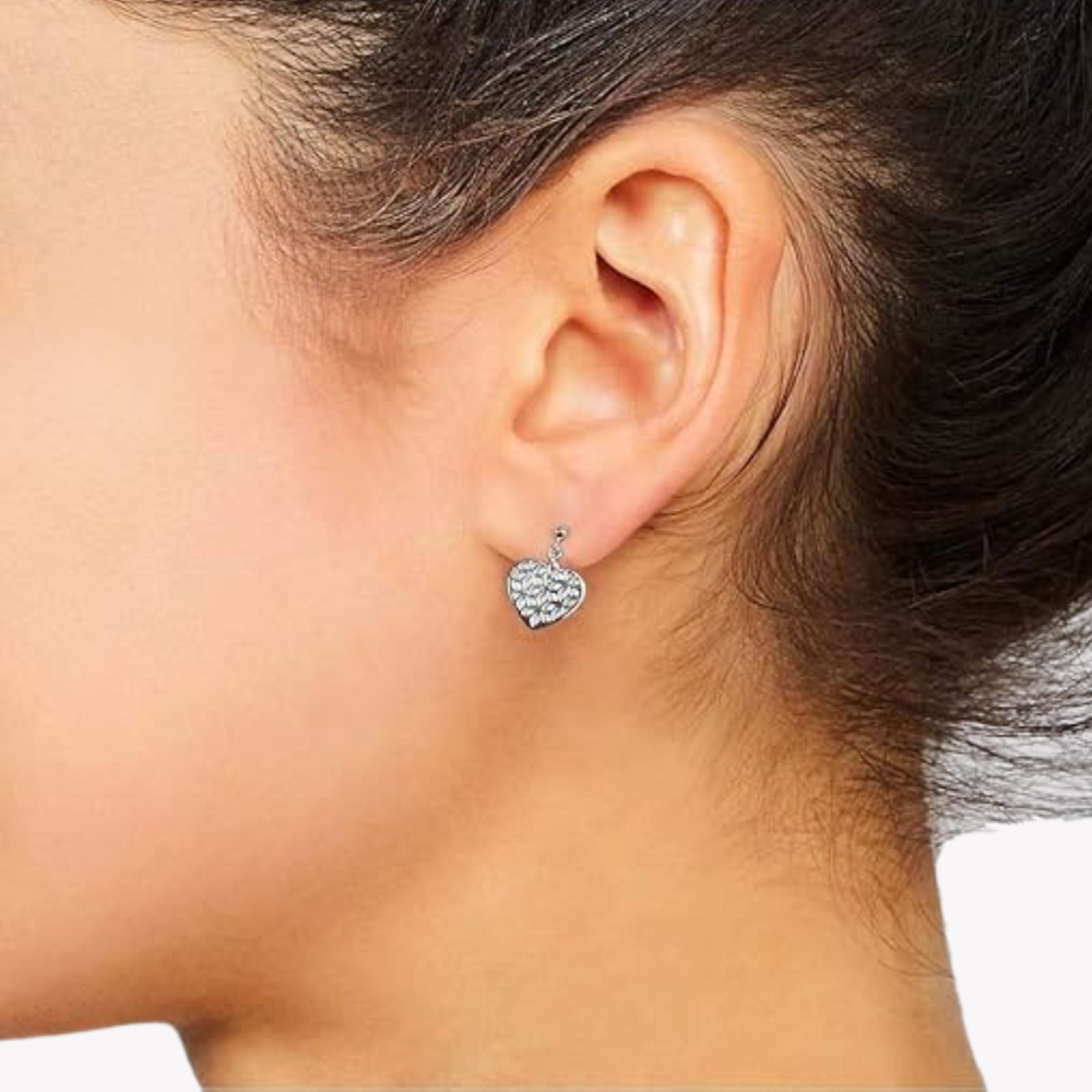 Fossil Women's Silver Earrings, Mother Of Pearl Heart Cut Out | JFS00489040
