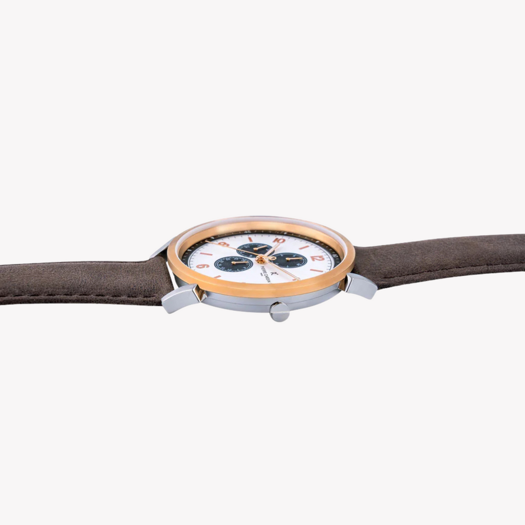 Pierre Cardin Men's Silver & Rose Gold, Brown Leather | Cpi.2078