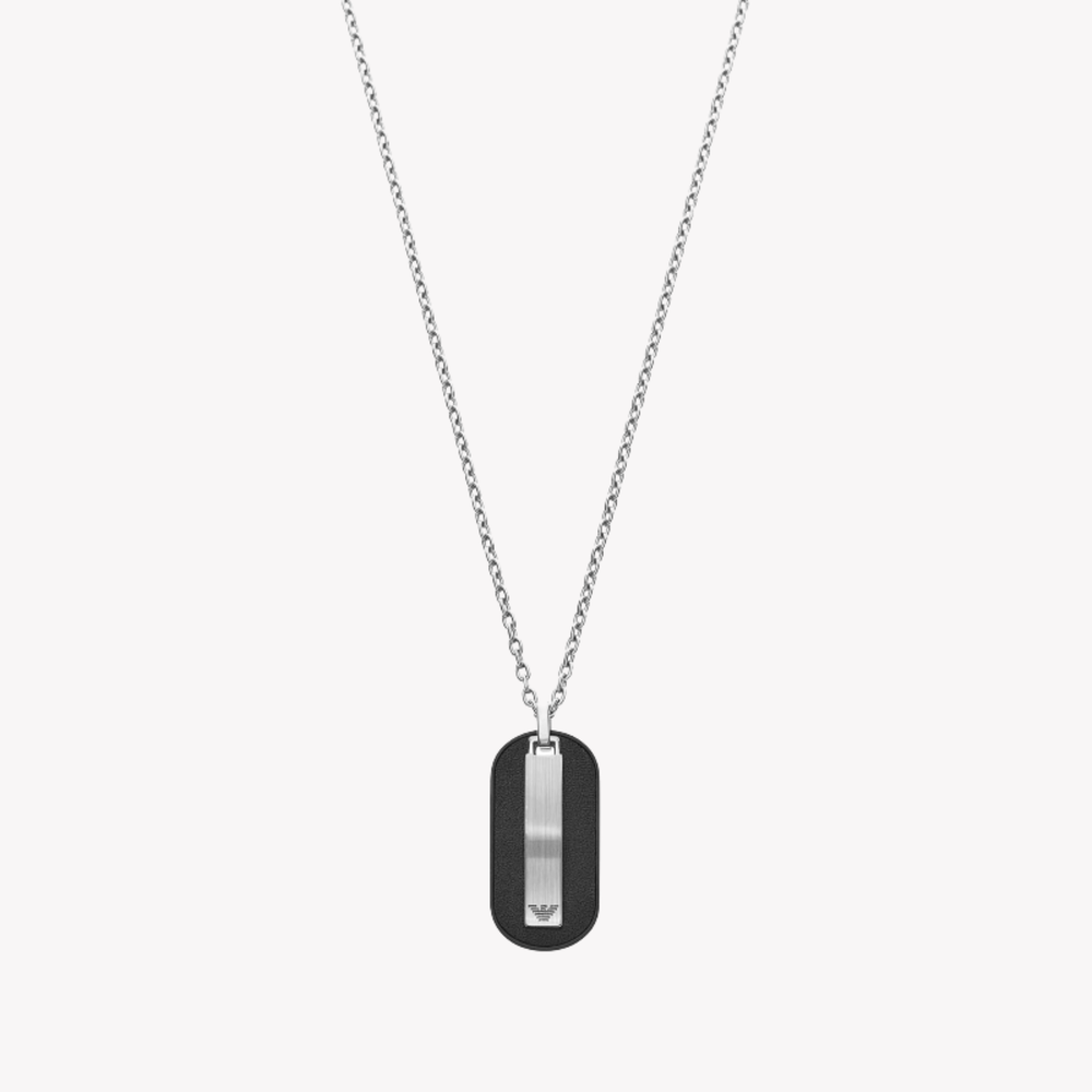 Emporio Armani Men's Silver & Black Necklace, Dog Tag Pendant | EGS2538040