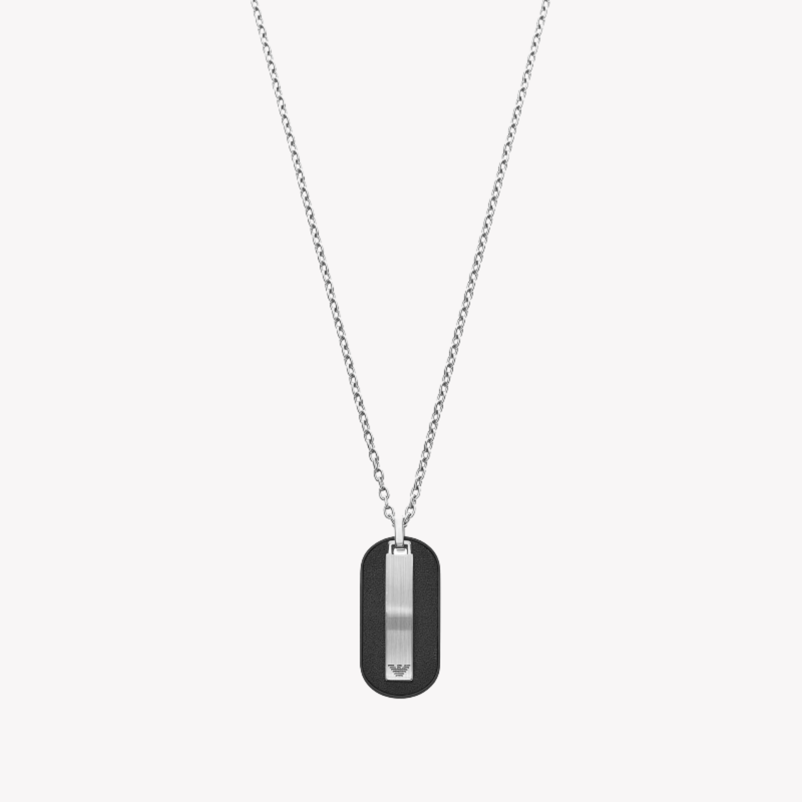 Emporio Armani Men's Silver & Black Necklace, Dog Tag Pendant | EGS2538040