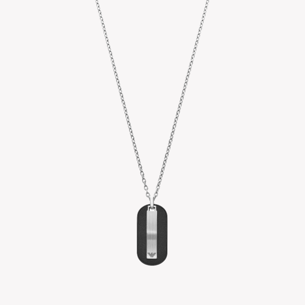 Emporio Armani Men's Silver & Black Necklace, Dog Tag Pendant | EGS2538040