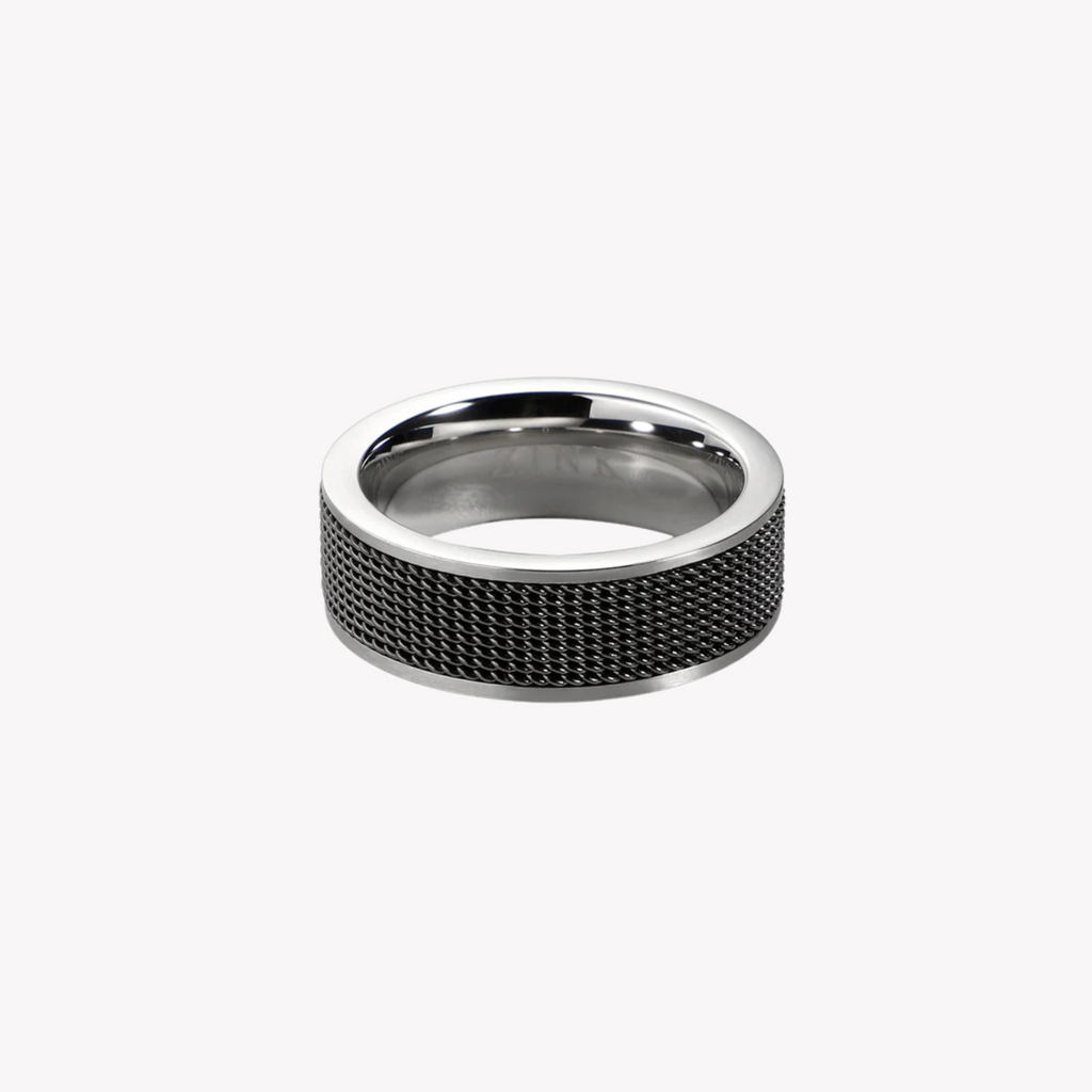 Zink Men's Silver & Black Stainless Steel Ring | Zjrg006spmg