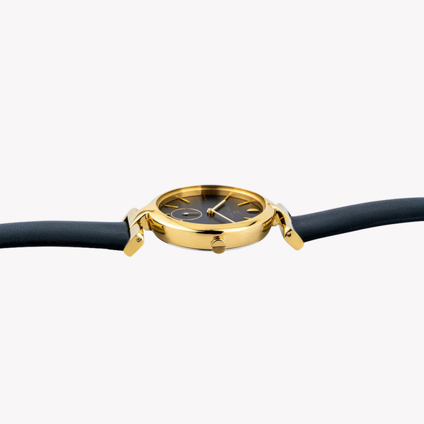 Pierre Cardin Women's Black Leather Watch, Gold Case | Cmd.3518