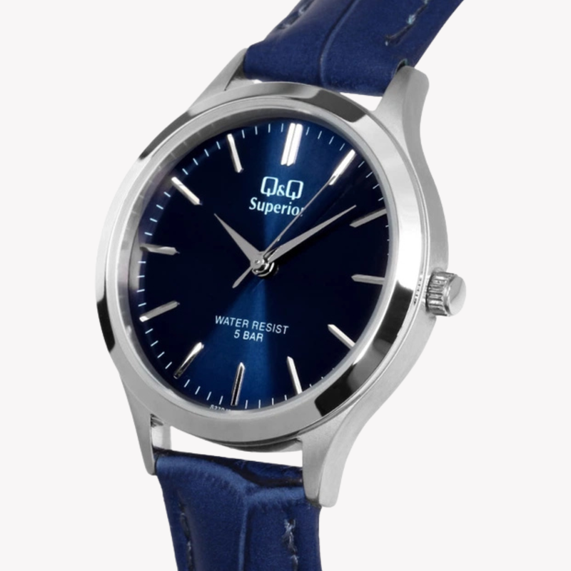 Q&Q Superior Men's Silver & Blue Watch, Blue Dial | S278J312Y