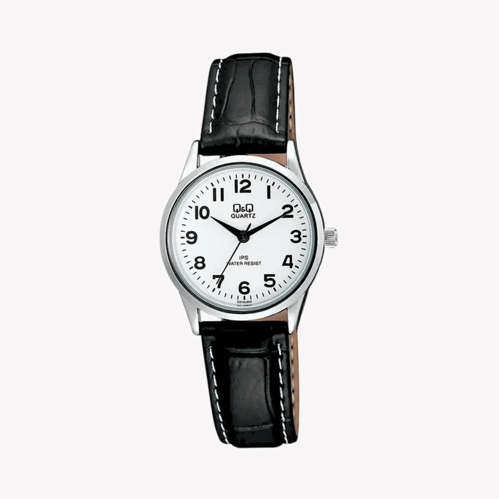 Q&Q Women's Silver & Black Watch, White Dial | C215J304Y
