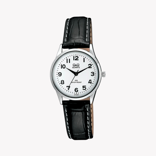 Q&Q Women's Silver & Black Watch, White Dial | C215J304Y