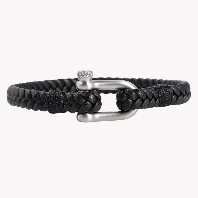 Zink Men's Black & Silver Stainless Steel & Leather Bracelet | Zjbc044sm
