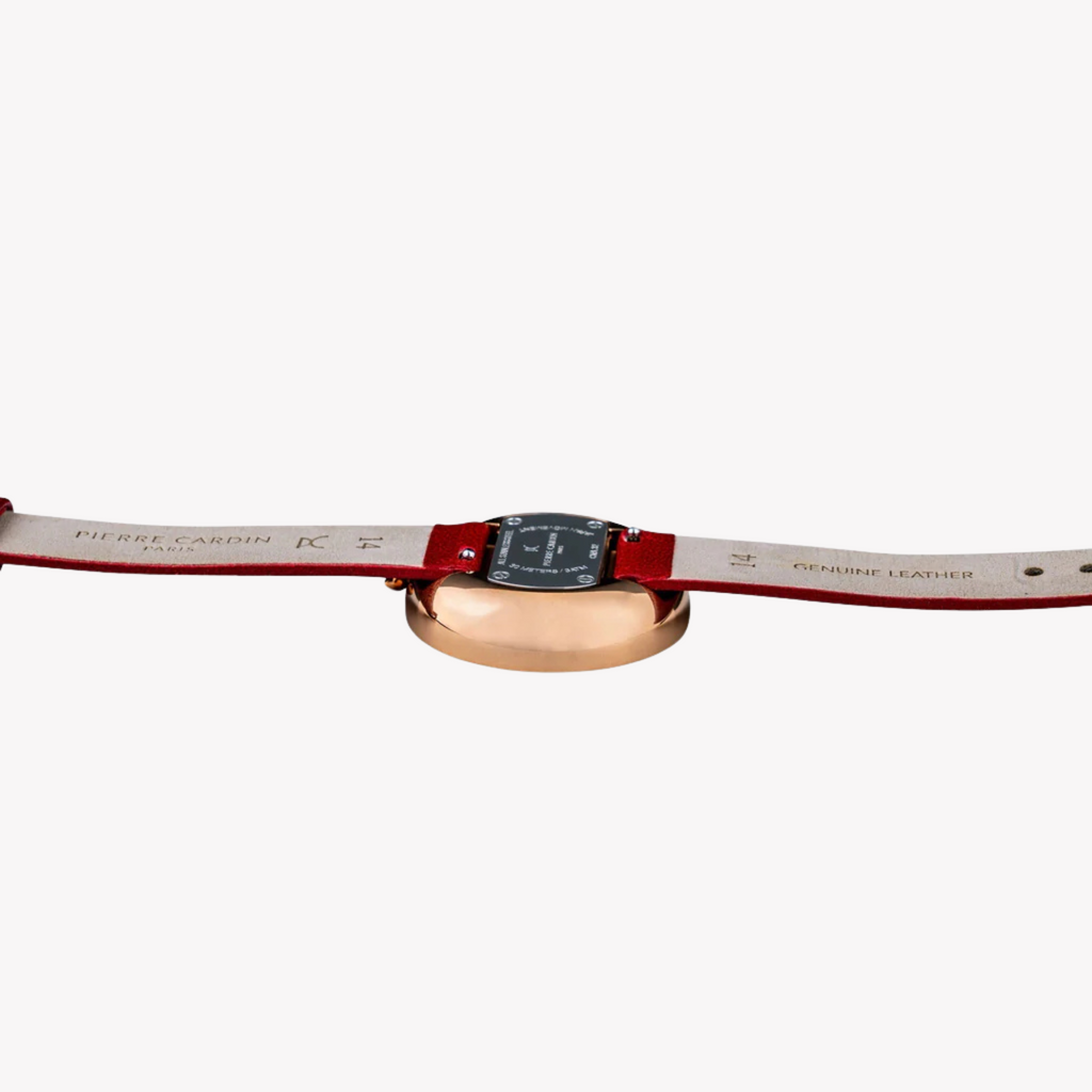 Pierre Cardin Women's Red Leather Watch, Rose Gold Case | Cma.0007