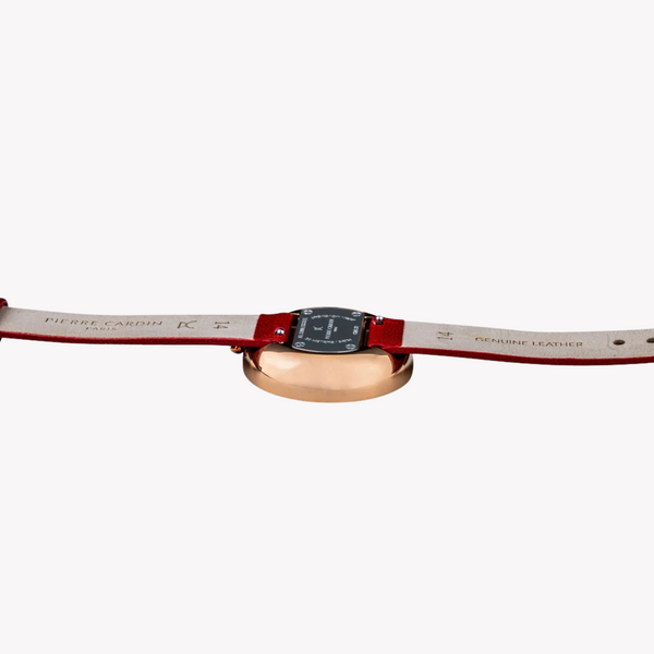 Pierre Cardin Women's Red Leather Watch, Rose Gold Case | Cma.0007
