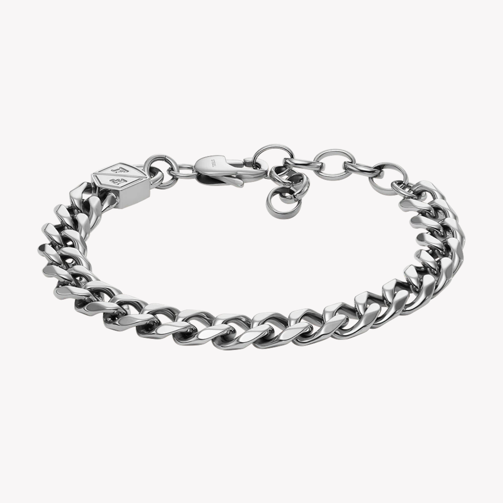 Fossil Men's Silver Bracelet, Flat Curb Chain | JF04615040