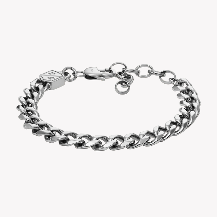 Fossil Men's Silver Bracelet, Flat Curb Chain | JF04615040