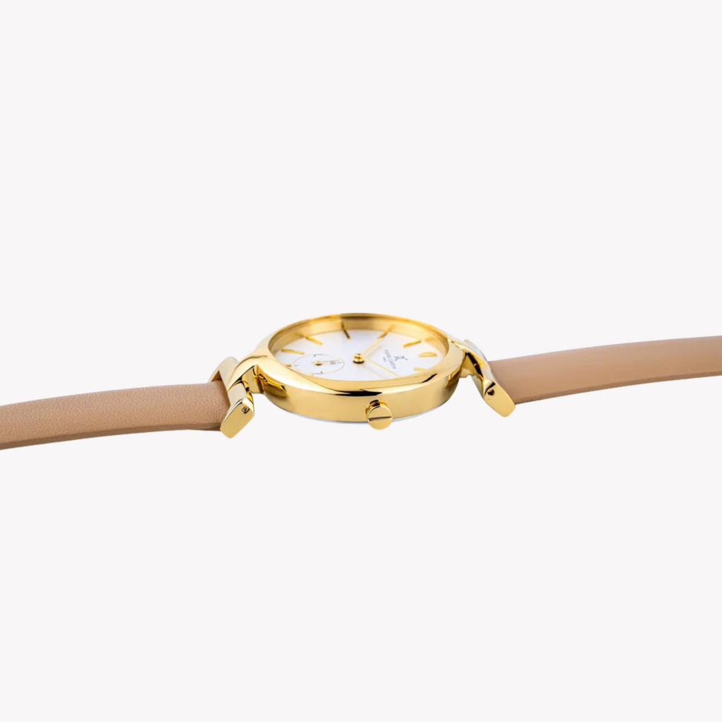 Pierre Cardin Women's Beige Leather Watch, Silver Dial | Cmd.3517