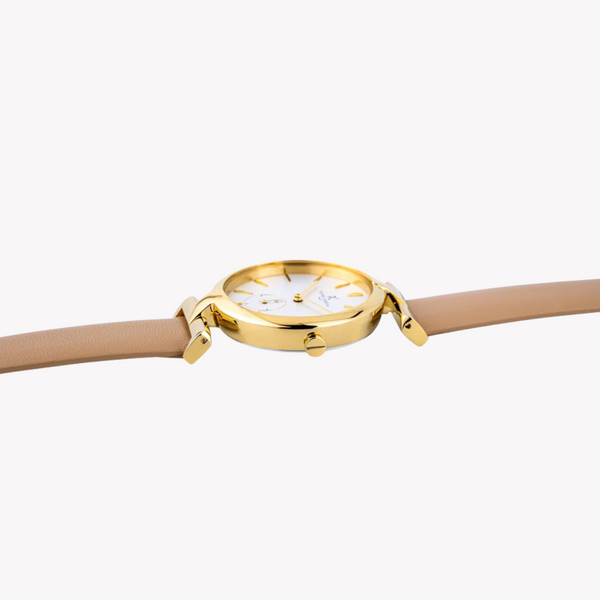 Pierre Cardin Women's Beige Leather Watch, Silver Dial | Cmd.3517