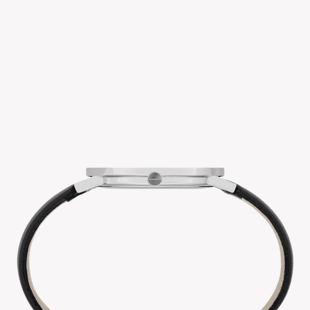 Pierre Cardin Women's Black Leather Watch, Silver Dial | Cbv.1001