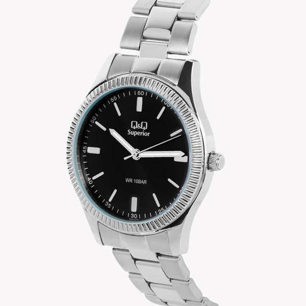 Q&Q Men's Silver Watch, Black Dial | S294J212Y