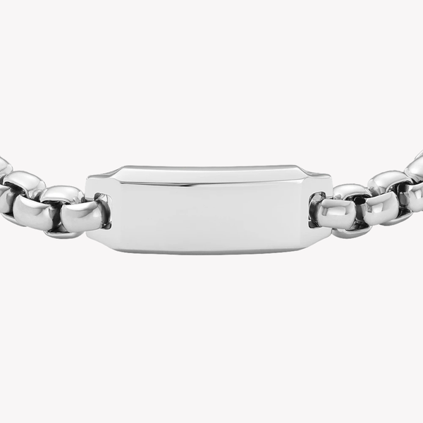 Fossil Men's Silver Bracelet, Engravable ID Plate | JF04400040