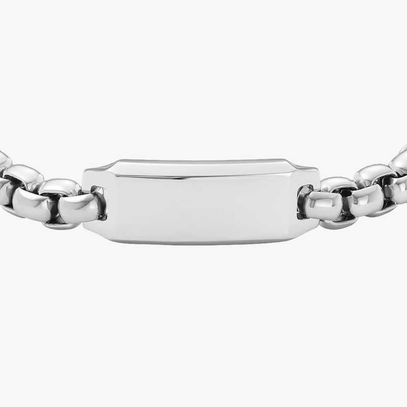 Fossil Men's Silver Bracelet, Engravable ID Plate | JF04400040