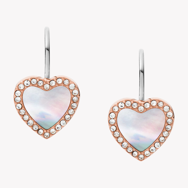 Fossil Women's Rose Gold Earrings, Mother-of-Pearl & Cubic Zirconia | JF03456791