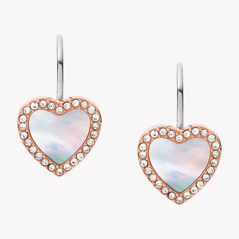 Fossil Women's Rose Gold Earrings, Mother-of-Pearl & Cubic Zirconia | JF03456791
