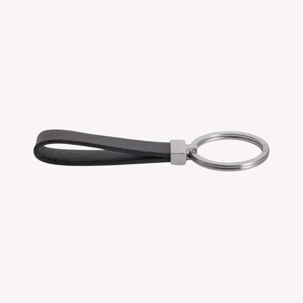 Zink Keychain - Silver & Black - Stainless Steel & Leather | Zjkc009b by i-watch