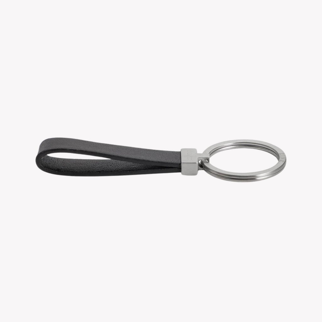 Zink Keychain - Silver & Black - Stainless Steel & Leather | Zjkc009b