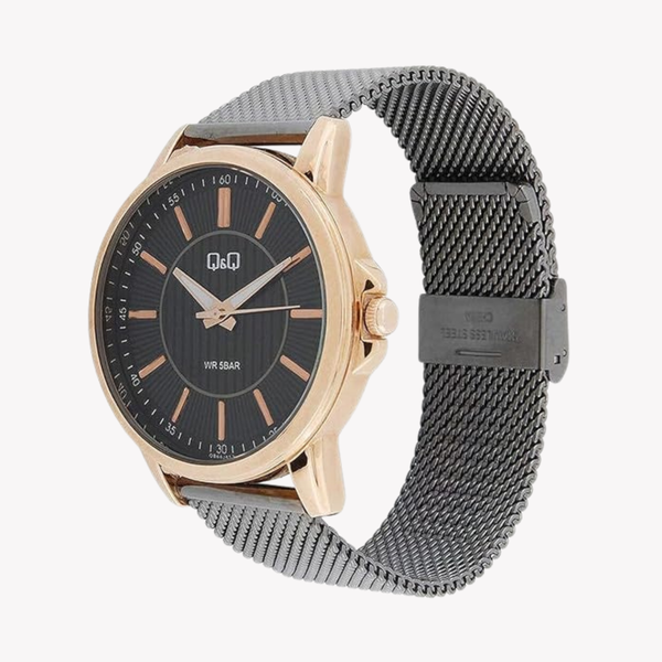 Q&Q Men's Gold Watch, Black Dial | QB66J412Y