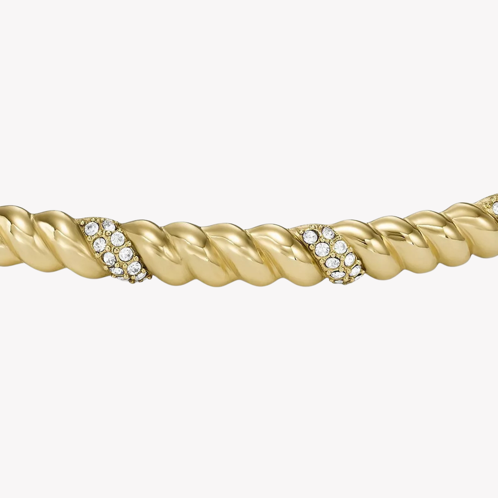 Fossil Women's Gold-Tone Bracelet, Twist Design with Crystal Accents | JF04169710