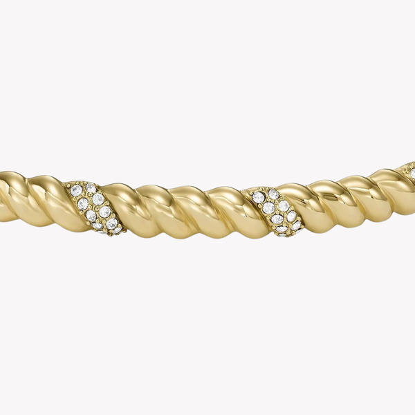 Fossil Women's Gold-Tone Bracelet, Twist Design with Crystal Accents | JF04169710