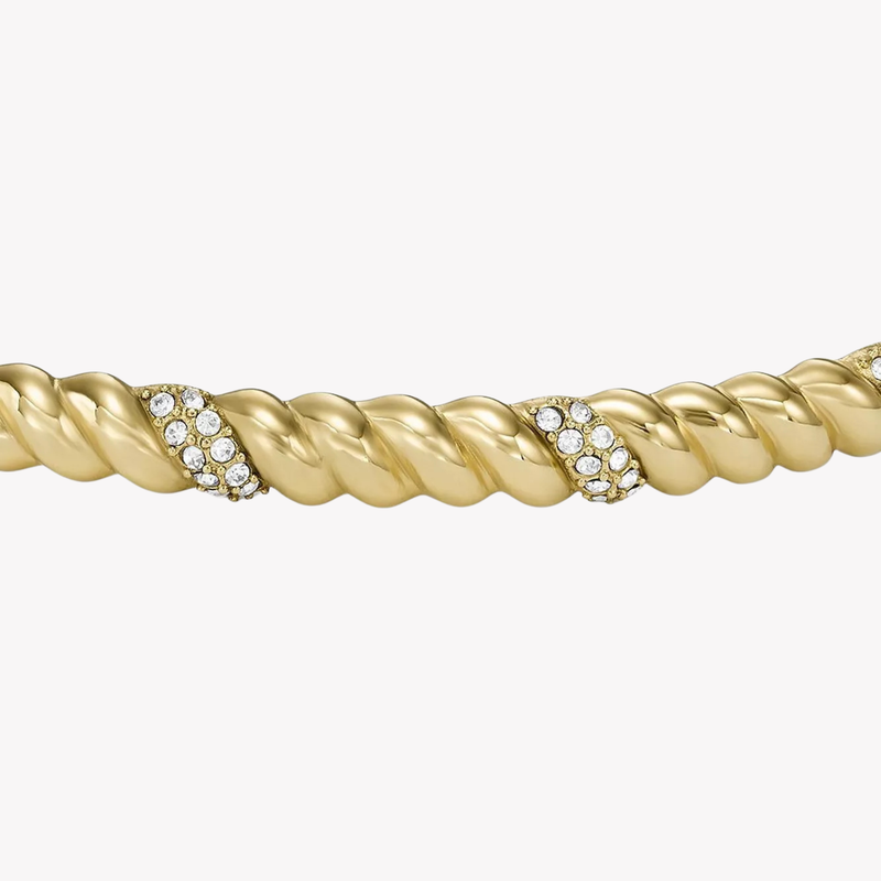Fossil Women's Gold-Tone Bracelet, Twist Design with Crystal Accents | JF04169710
