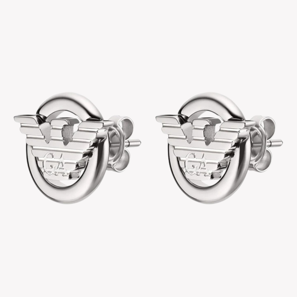 Emporio Armani Men's Silver Earrings, Eagle Logo Studs | EGS3238040